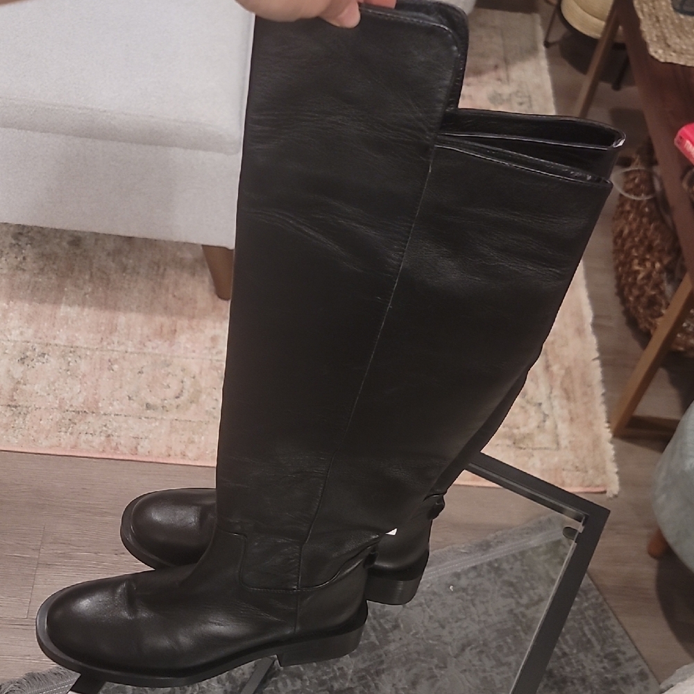 Black ZARA Leather Knee-High Boots